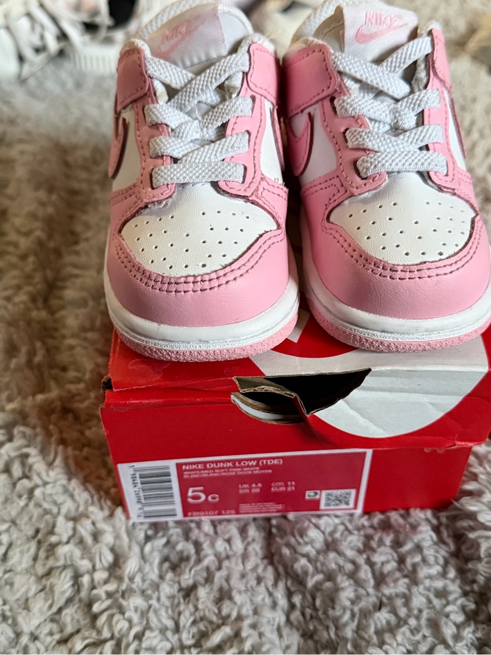 Nike Kids' Pink and White Dunk Low Shoes 5C